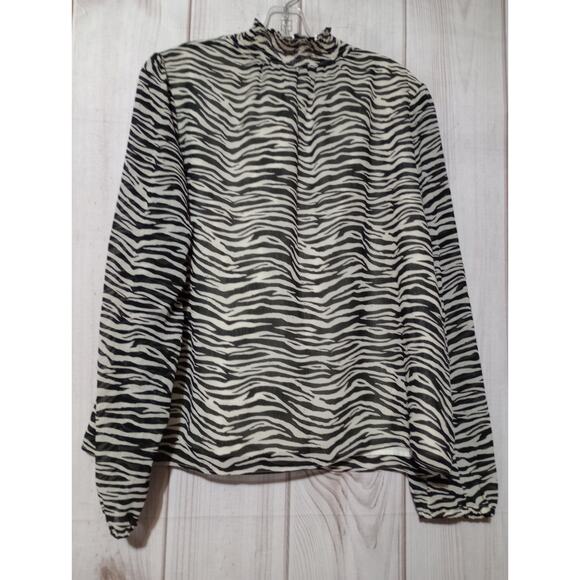 J Crew Shirt Ladies Large Zebra Print‎ Sheer Sleeves - Picture 2 of 8